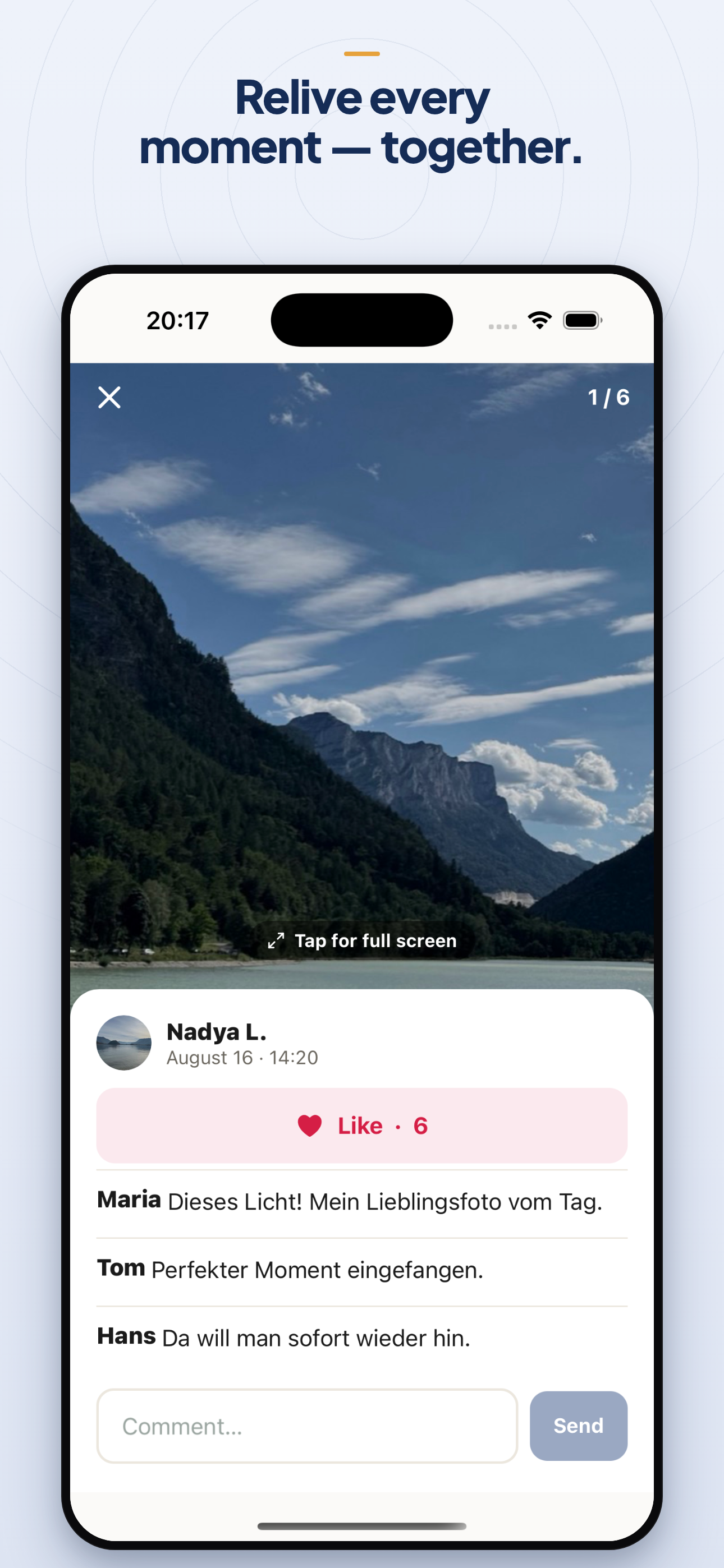 Kreis photo upload screen for adding pictures to a private group.